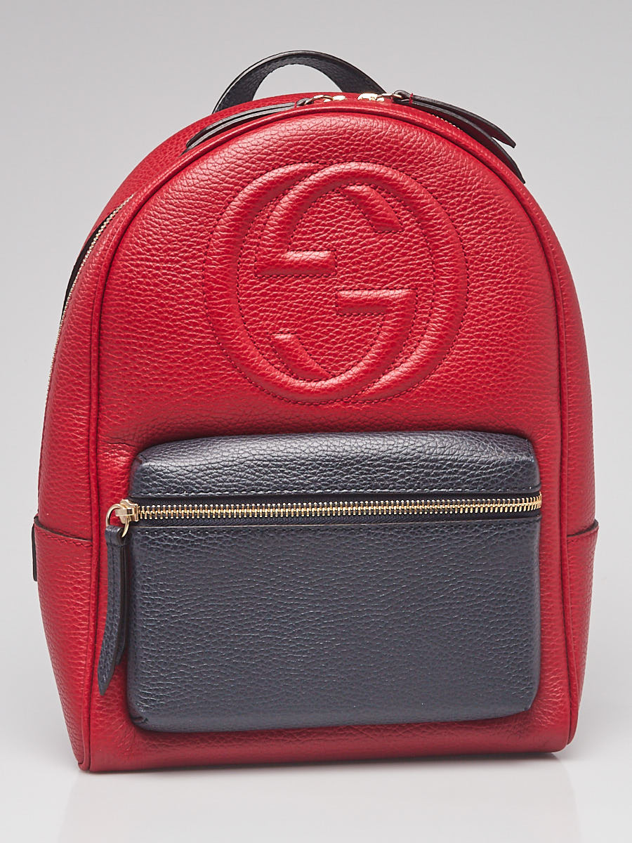 Gucci Red Blue Pebbled Leather Soho Chain Backpack Bag