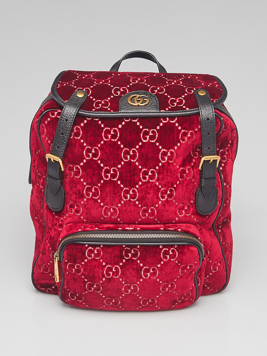 Gucci Red GG Embossed Velvet Small Backpack Bag