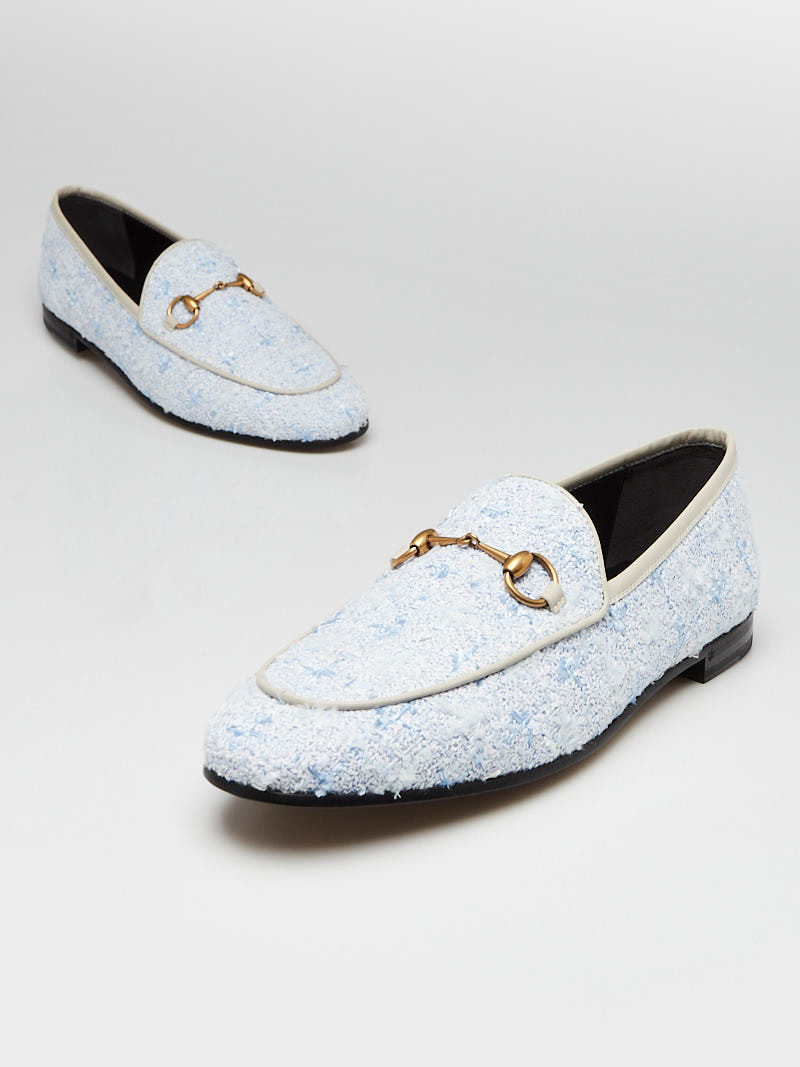 Gucci Blue Tweed Horsebit Jordaan Loafers Size 8.5 39