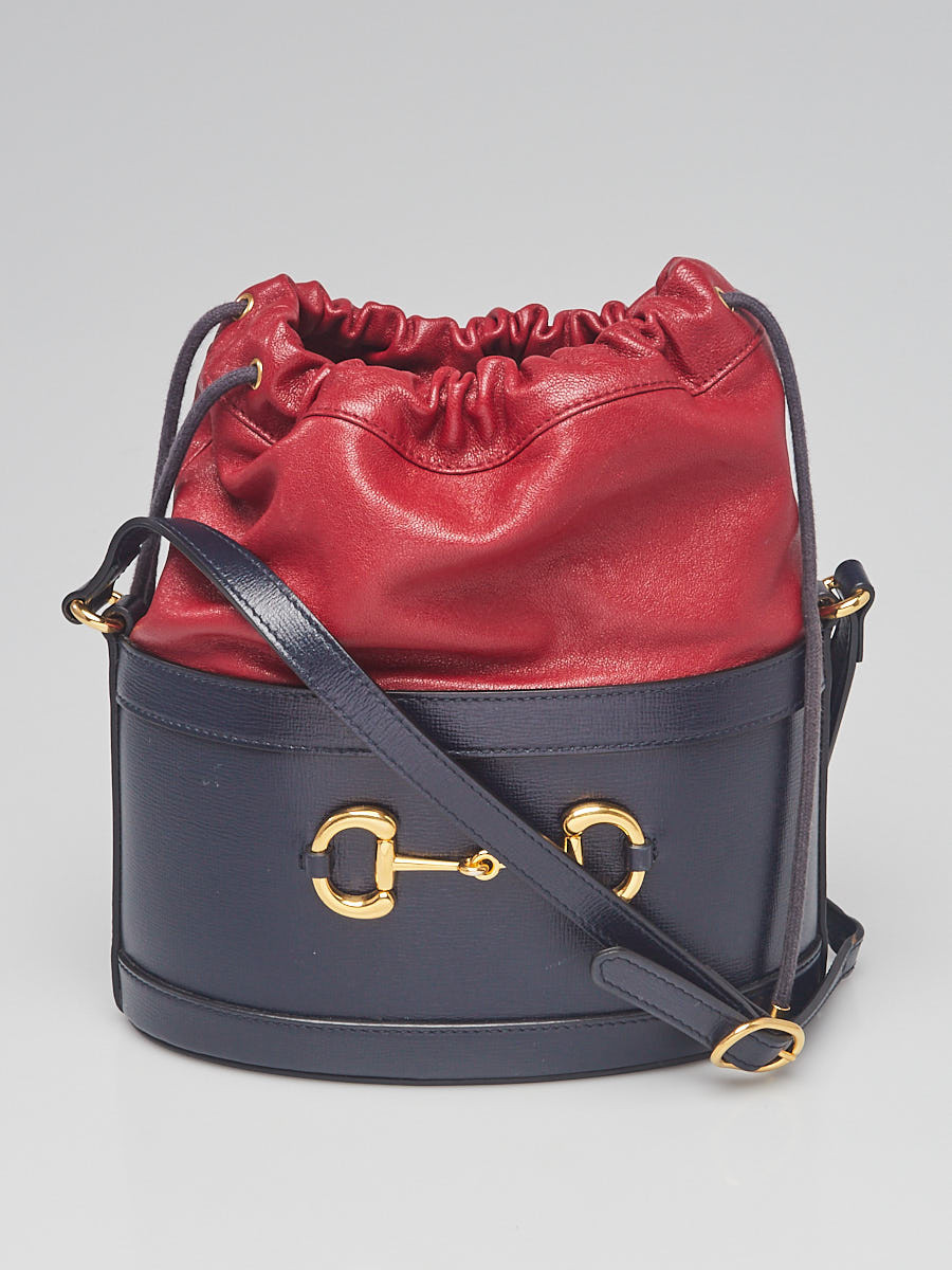 Gucci Red Blue Calfskin Leather 1955 Horsebit Bucket Crossbody Bag