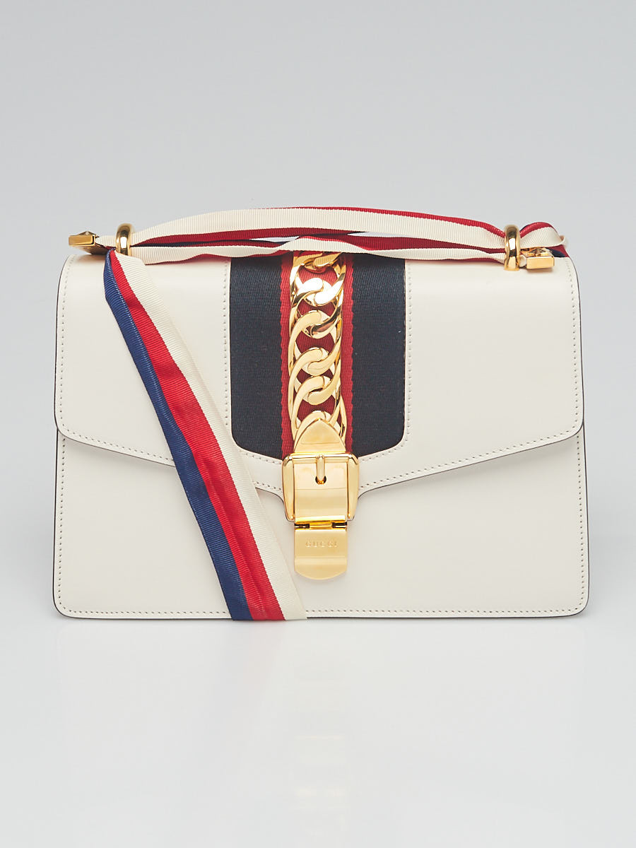 Gucci White Calfskin Leather Small Sylvie Shoulder Bag