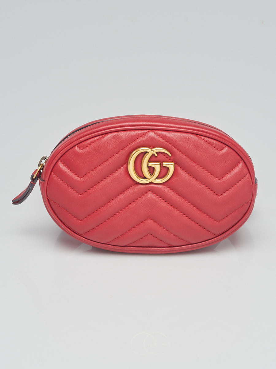 Gucci Red Quilted Leather GG Marmont Waist Belt Bag Size 85 34