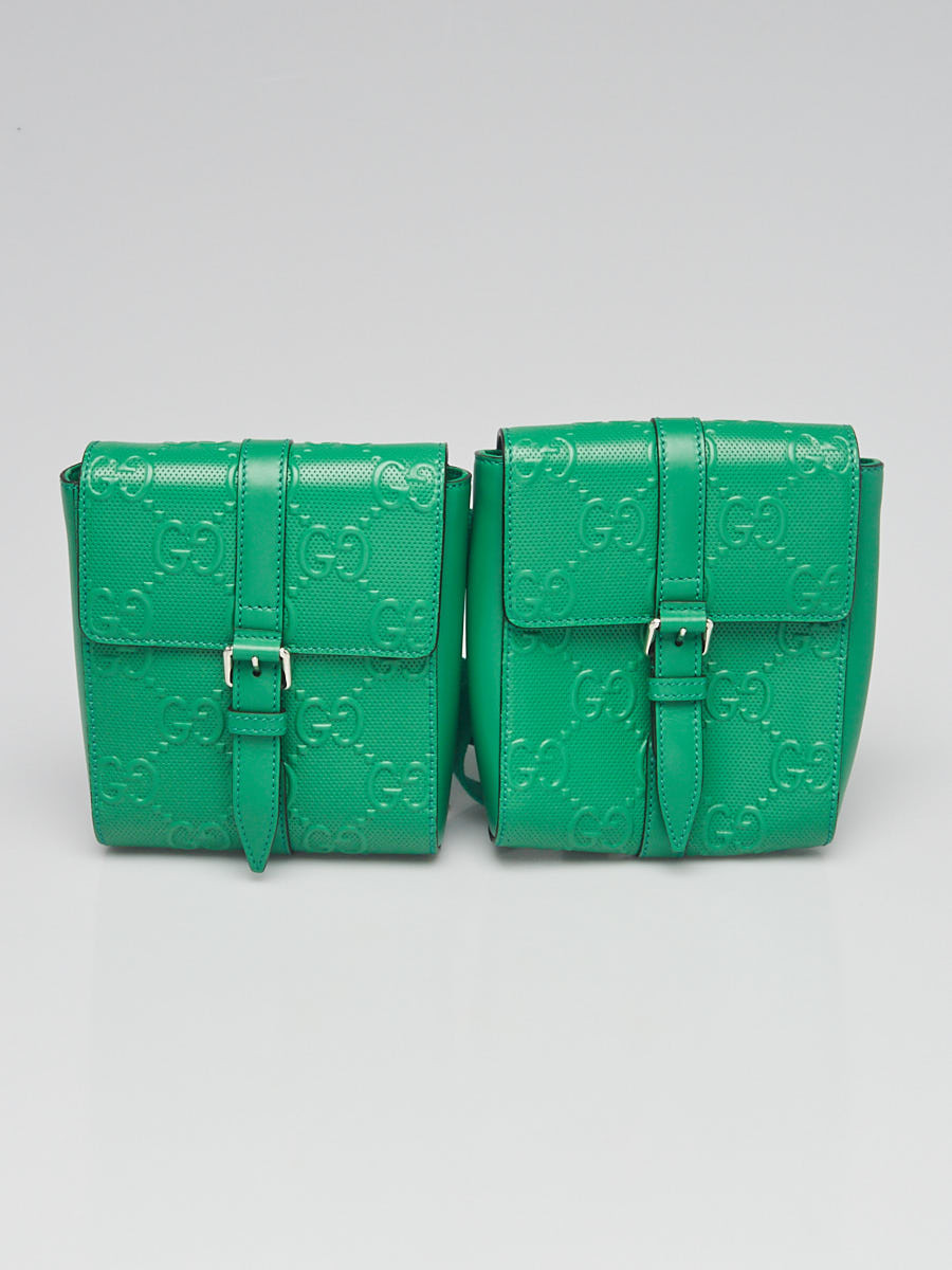 Gucci Green Embossed Perforated Leather Double Belt Bag