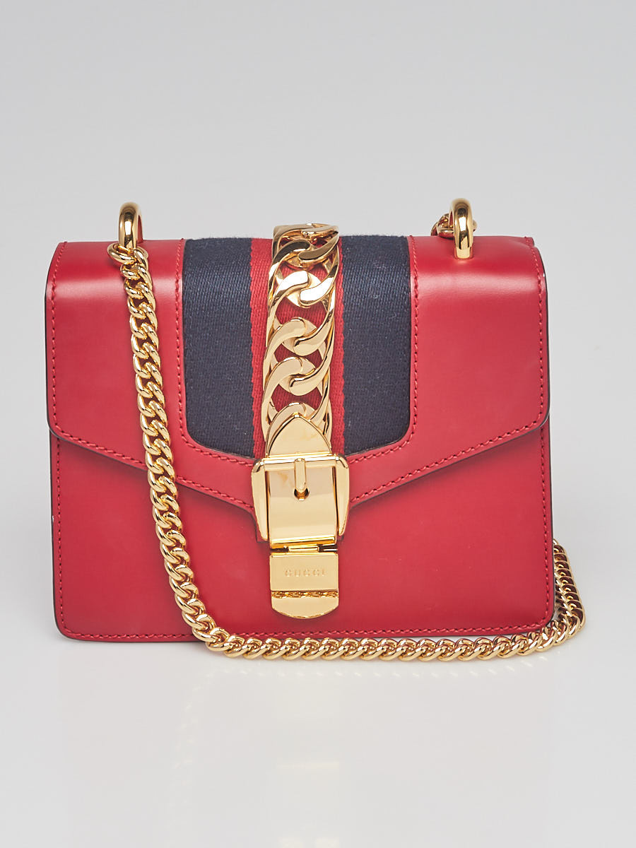 Gucci Red Leather Vintage Web Mini Sylvie Shoulder Bag
