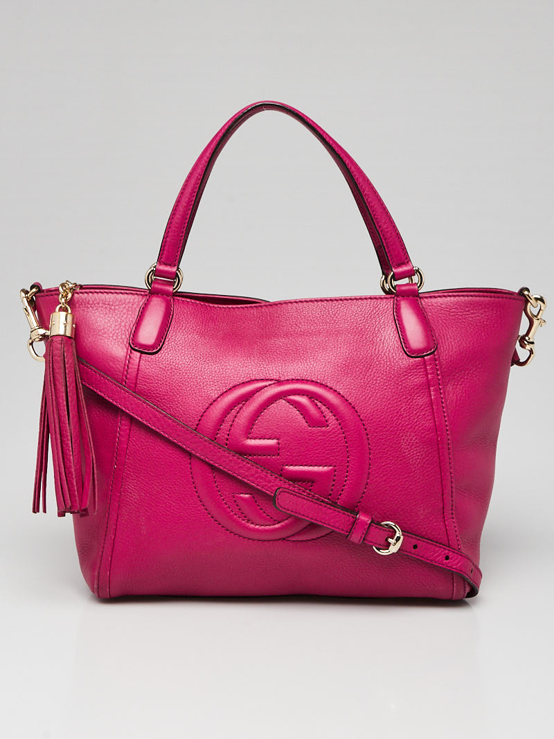 Gucci Fuchsia Pebbled Leather Soho Top Handle Bag w  Strap