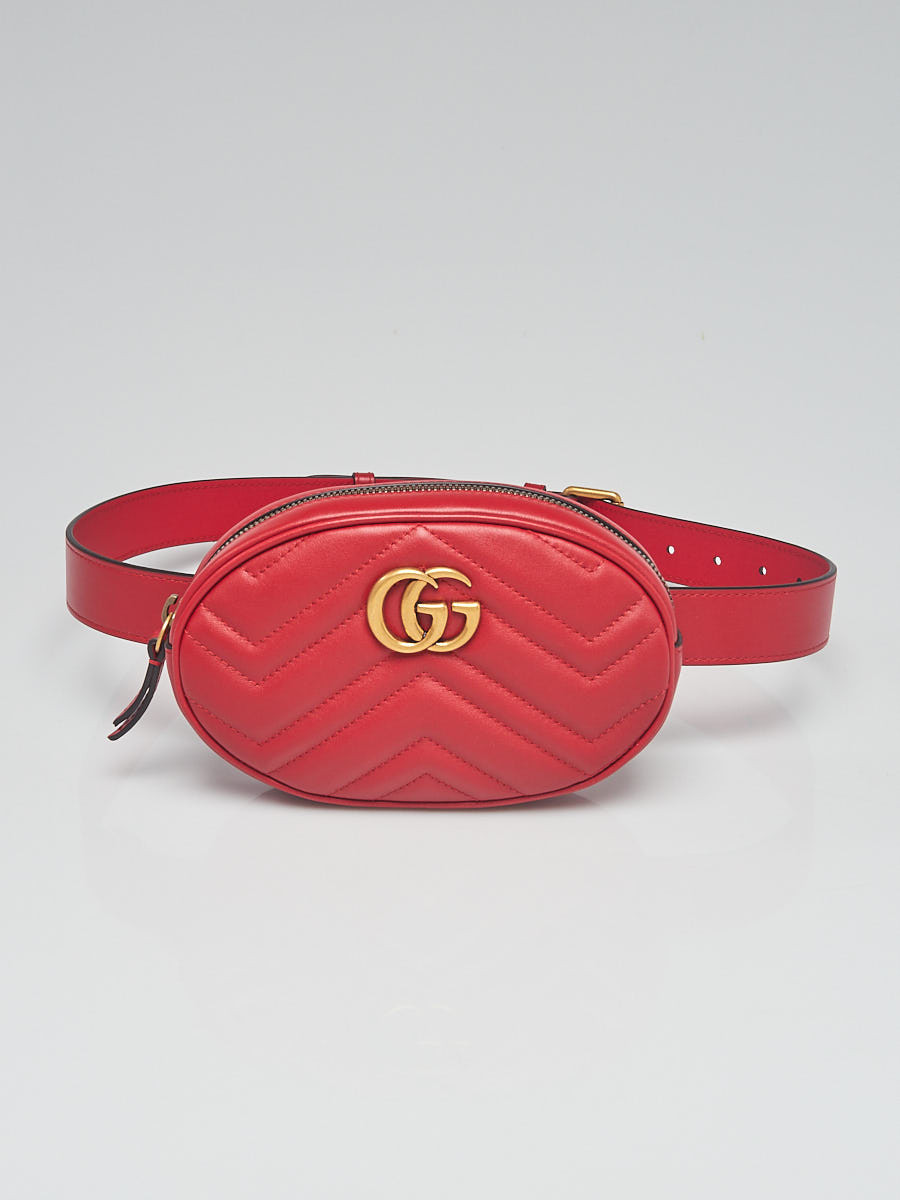 Gucci Red Quilted Leather GG Marmont Waist Belt Bag Size 85 34
