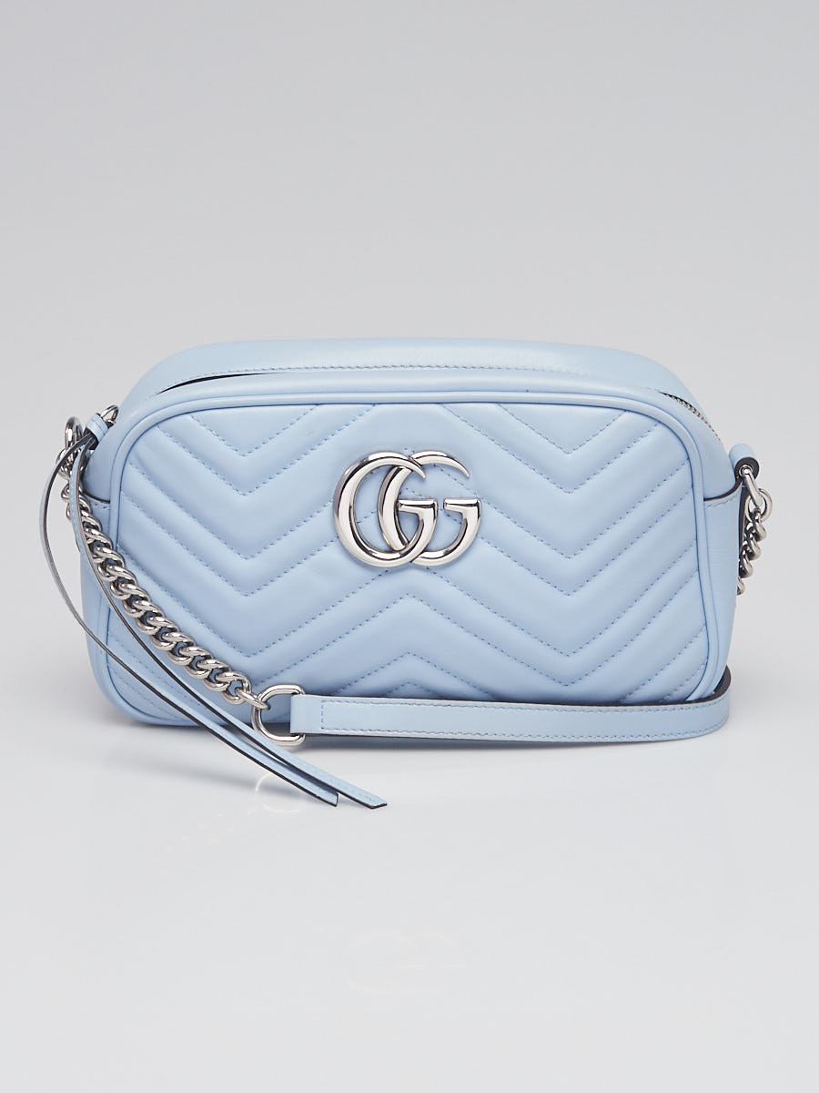 Gucci Light Blue Quilted Leather Marmont Metalasse Small Shoulder Bag
