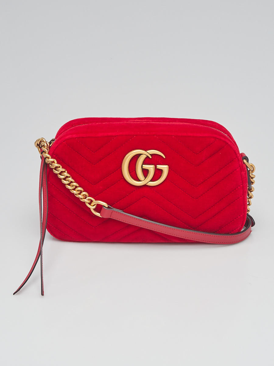 Gucci Red Quilted Velvet Marmont Small Camera Bag