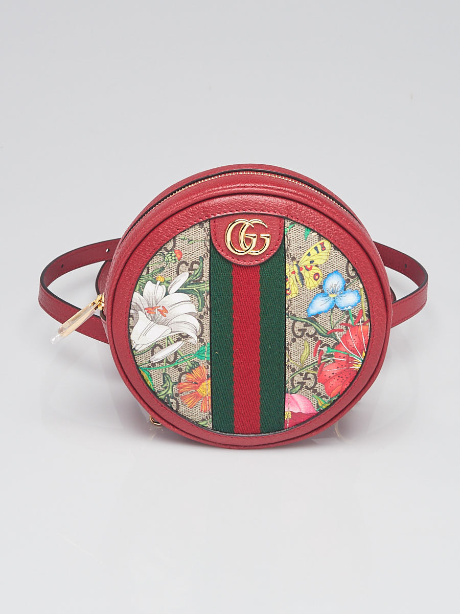 Gucci Red Leather GG Flora Coated Canvas Ophidia Round Mini Backpack Bag