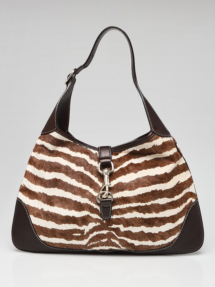 Gucci Brown White Zebra Print Pony Hair Jackie O Bag