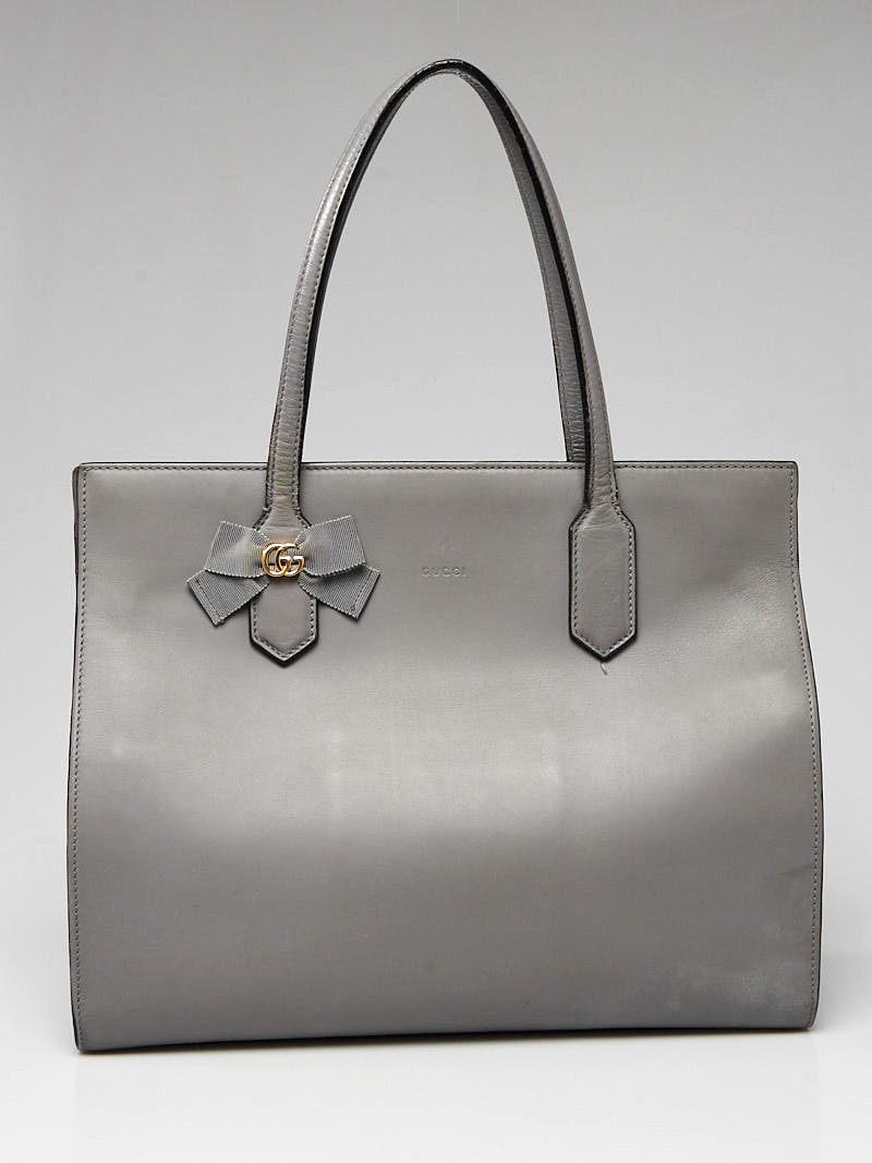Gucci Grey Leather Ribbon Bow Tote Bag