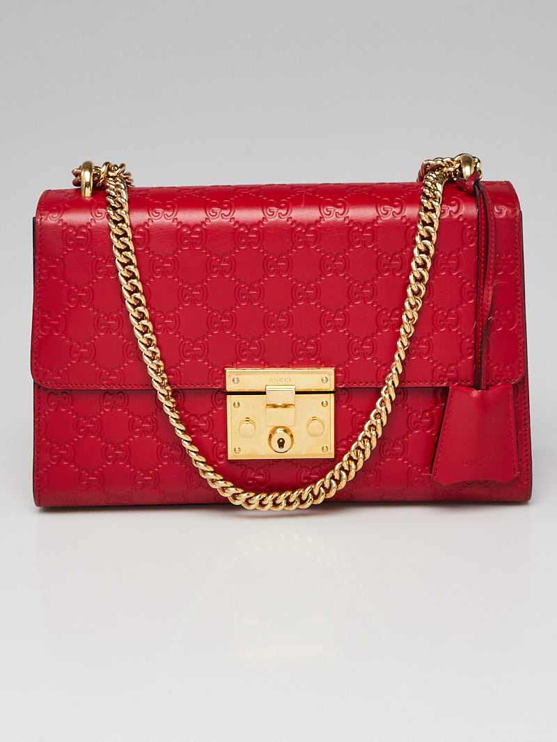 Gucci Red Guccissima Leather Padlock Medium Shoulder Bag