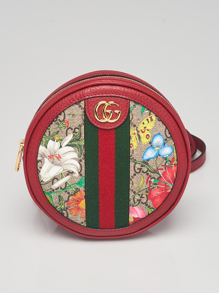 Gucci Red Leather GG Flora Coated Canvas Ophidia Round Mini Backpack Bag