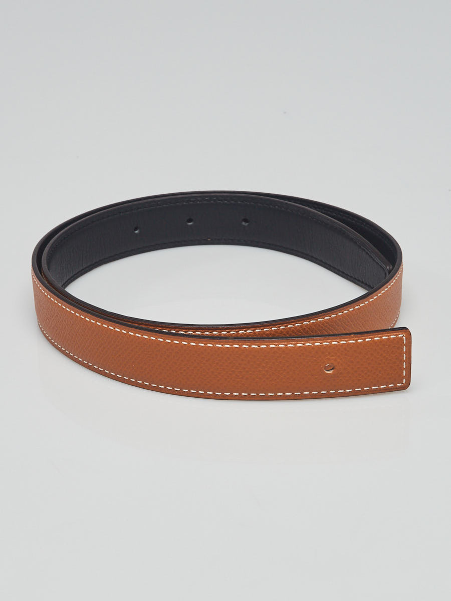 Hermes 24mm Gold Black Epsom and Swift Leather Reversible Belt Strap Size 70