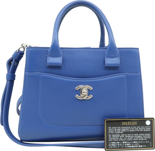 Chanel 2017 Mini Neo Executive Shopper Satchel Mediumblue Calfskin Tote