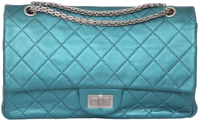 Chanel 2.55 Reissue Metallic 227 Teal Blue Leather Shoulder Bag