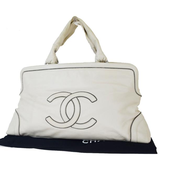 Chanel Bag Cc Logo Hand Metal In Italy White Leather Tote