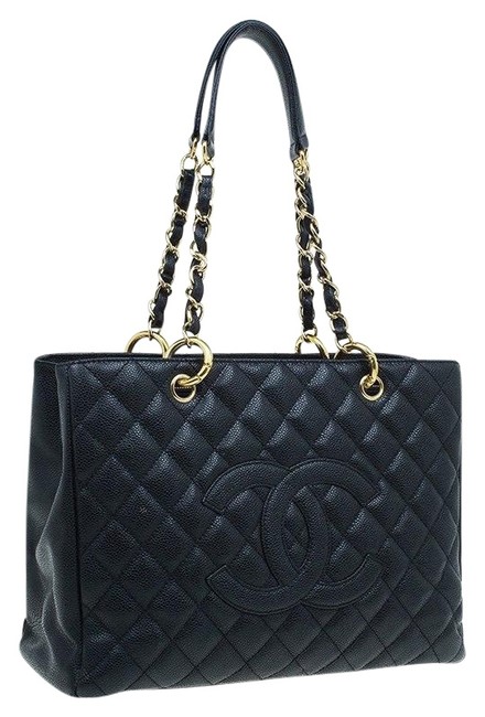 Chanel Bag Quilted Cavier Grand Shopping Gst Black Leather Tote