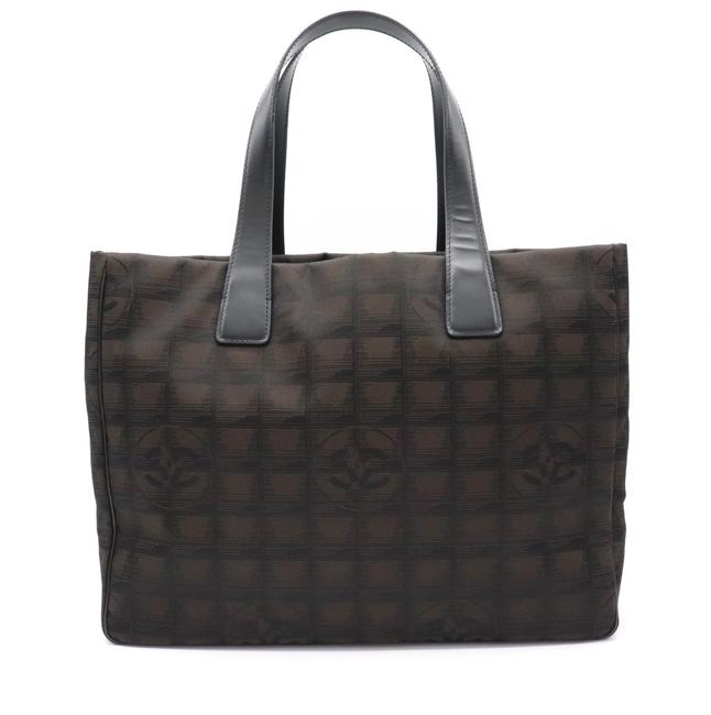 Chanel Bag Travel Line Mm Nylon Jacquard Marron A15991 Leather Tote