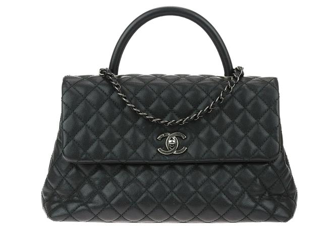 Chanel Bag with Classic Flap Coco Handle Medium Black Caviar Leather Tote