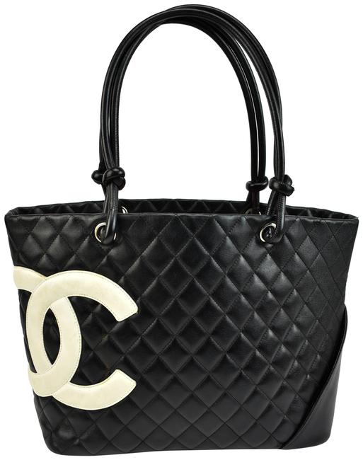 Chanel Cambon Black Quilted Leather &amp; Cc Logo Medium Shoulder T Tote