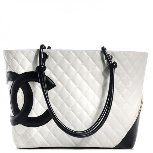 Chanel Cambon Ligne Quilted Large White Calfskin Leather Tote