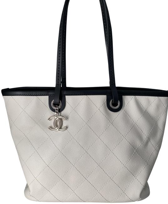 Chanel Caviar Shopping Fever White Leather Tote
