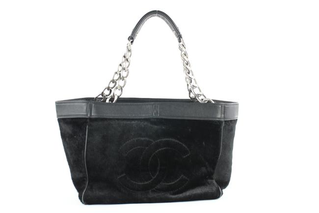 Chanel Cc Logo Hair Chain 4ce0102 Black Pony Fur Tote