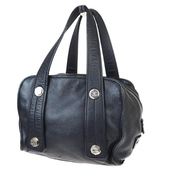 Chanel Cc Logo Hand In Italy Vintage Black Leather Tote