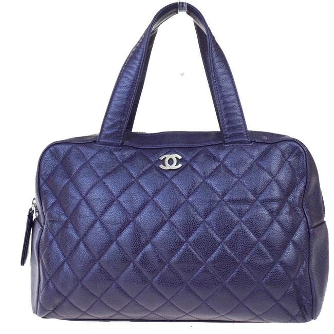 Chanel Cc Logo Quilted Hand Purple Caviar Skin Leather Tote