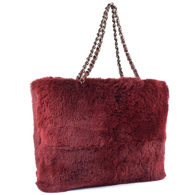 Chanel Chain Rabbit Ladies Bordeaux  Red Color Fur Tote