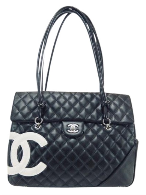 Chanel Classic Flap Cambon Quilted Shoulder Black Calfskin Leather Tote