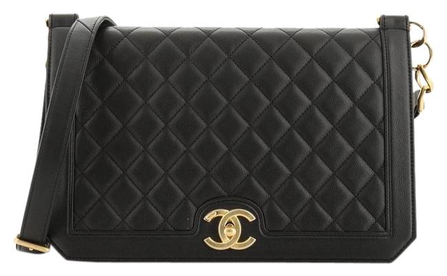 Chanel Classic Flap Chain Link Full Quilted Caviar Medium Black Leather Tote