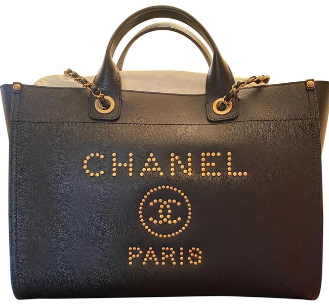 Chanel Deauville 2019 Black Grained Calfskin W Gold Metal Tote
