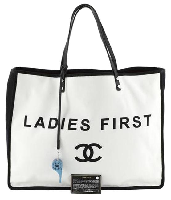 Chanel Ladies First Coco Limited Edition Large White Black Canvas Tote