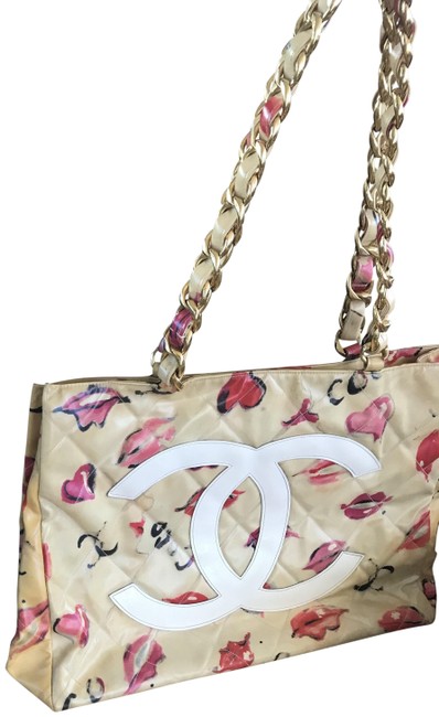 Chanel Rare Interlocking Lips &amp; Kisses Beige Vinyl Tote