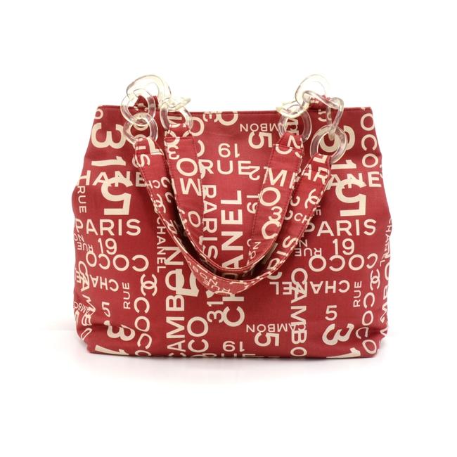Chanel Bag Line Logo Mania Pouch Red Canvas Tote