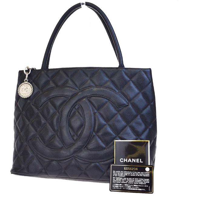 Chanel Silver Medallion Black Caviar Tote