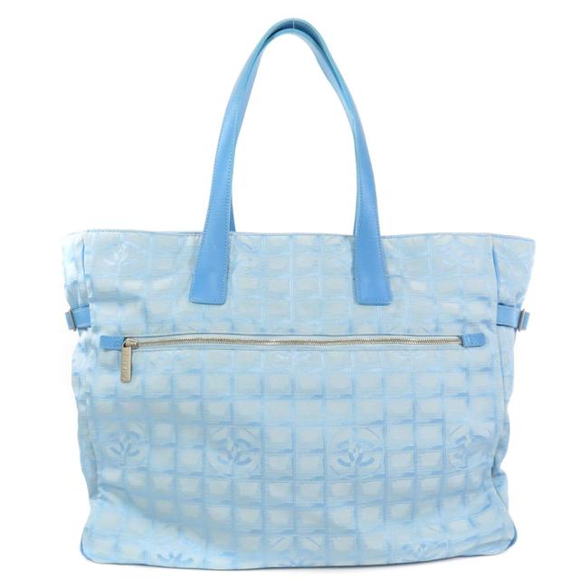 Chanel New Travel Line Gm Nylon Jacquard Ladies Light Blue Tote
