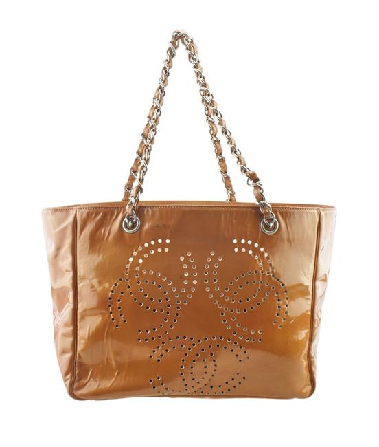 Chanel Perforated Cc 174479 Orange Patent Leather Tote