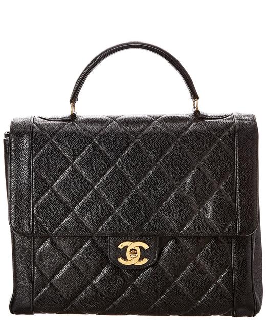 Chanel Pre owned Black Quilted Caviar Leather Jumbo Kelly No Color Tote