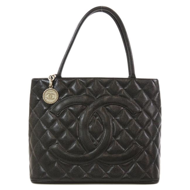 Chanel Reprint Silver Hardware Skin Womens Black Caviar Leather Tote