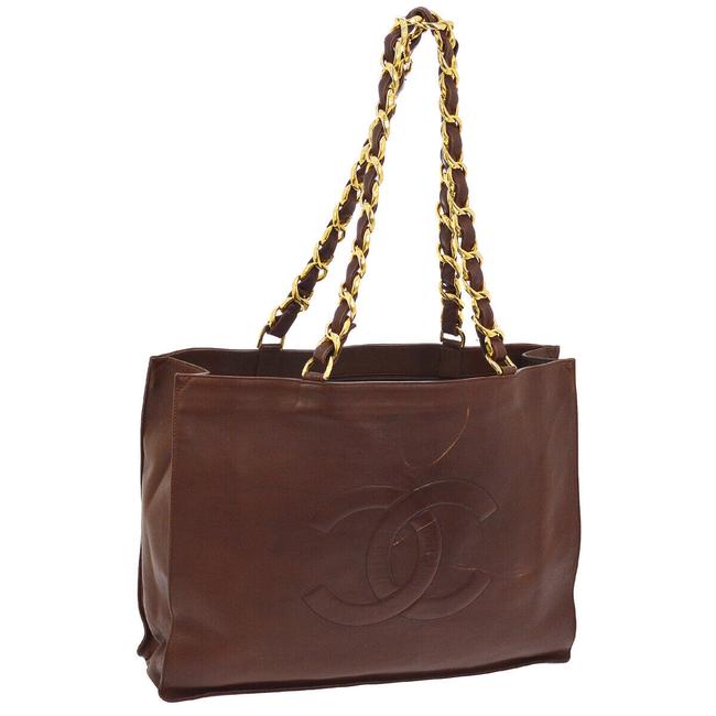 Chanel Shopping Bag Black Logo Brown Vinyl Tote
