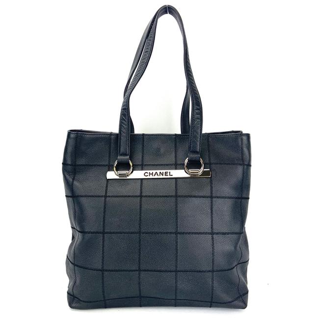 Chanel Shopping Bag Square Quilt Lax Large Black Caviar Leather Tote