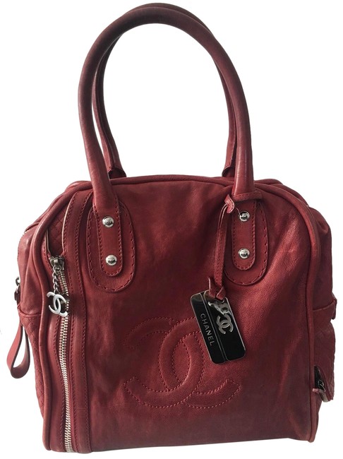 Chanel Shopping Bowling Bag Burgundy Leather Tote