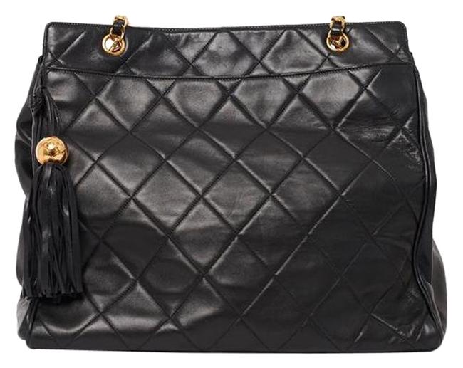 Chanel Shoulder Bag Shopping Vintage Quilted Large Black Lambskin Tote