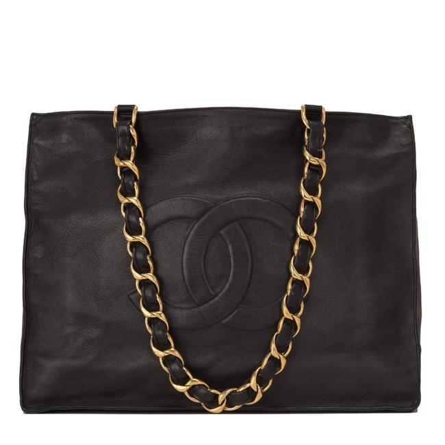 Chanel Shopping Vintage Cc Black Lamb Skin Tote