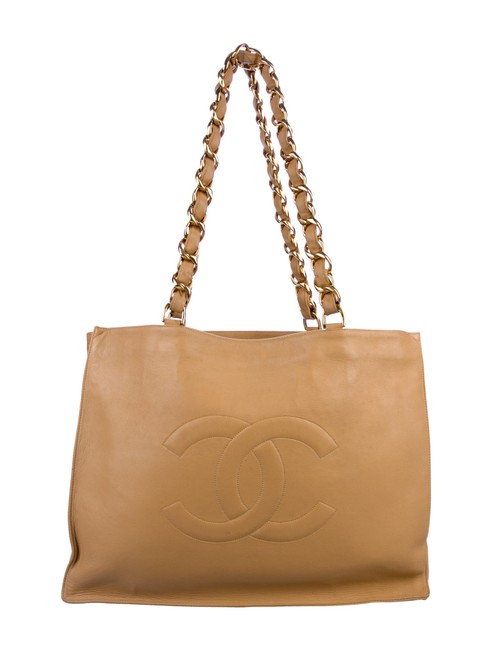Chanel Shopping Vintage Cc Light Brown Lambskin Leather Tote