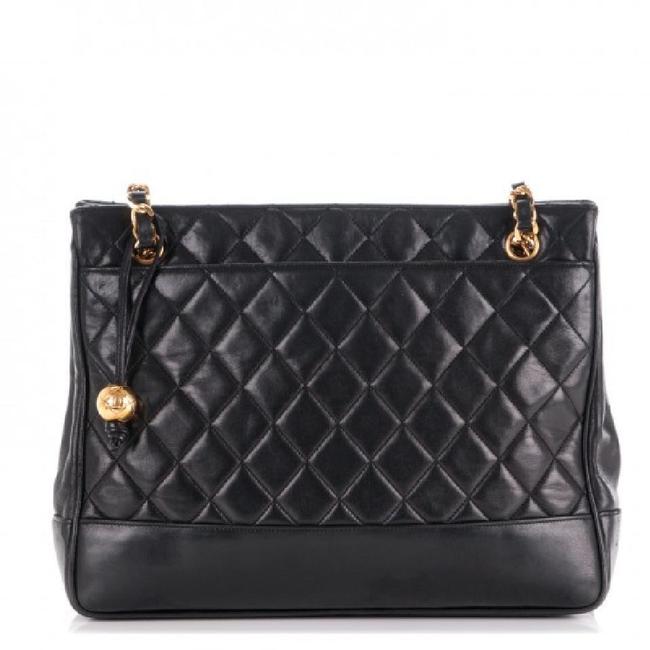 Chanel Shopping Shoulder Bag Vintage Quilted Black Lambskin Tote