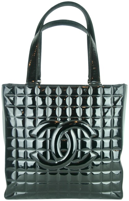 Chanel Bag Shoulder Quilted Large Cc Logo Black Red Patent Leather Suede Tote